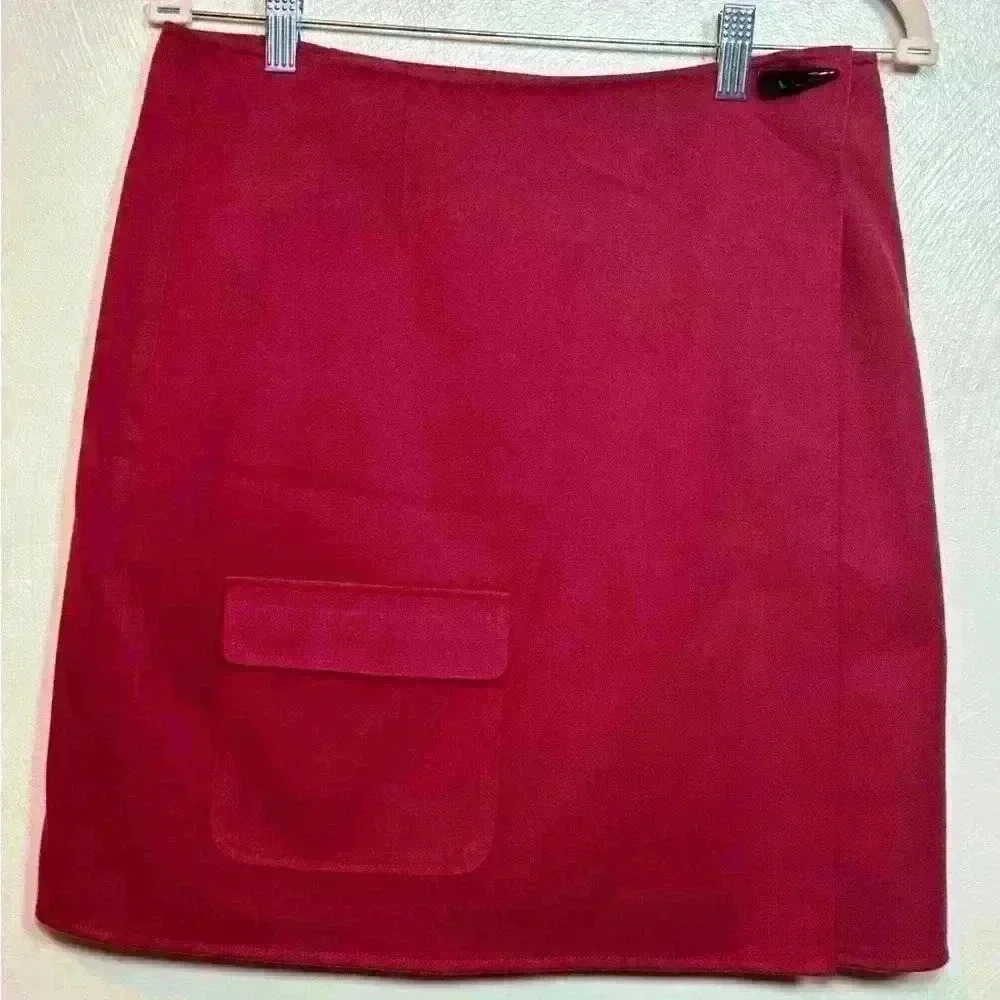 Talbots Womens Wrap Skirt Stretch Holiday Red Short Pocket Size 8‎